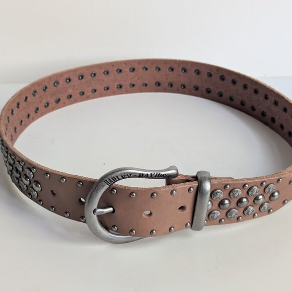 Brown Tan Harley Davidson Studded Genuine Leather Belt Sz:XS 28.5-32.5\